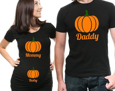Kürbis Halloween Pärchen T-Shirts: Mutterschaft Schwangerschaft Kostüm T-Shirt
