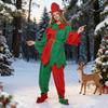 Різдвяний костюм ельфа для сім'ї, дорослих, дітей, наряд ельфа, червоно-зелений колор-блок, шапка ельфа, топ, штани та пояс, святкове вбрання для святкової вечірки для тата, мами, дітей