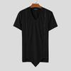 INCERUN Summer Men V Neck Short Sleeve Zip-up Casual Skinny Rib T-shirts Tops