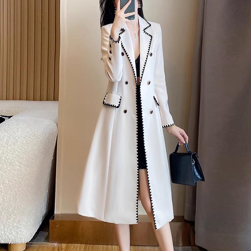 Women's Khaki Trim Long Trench Coat