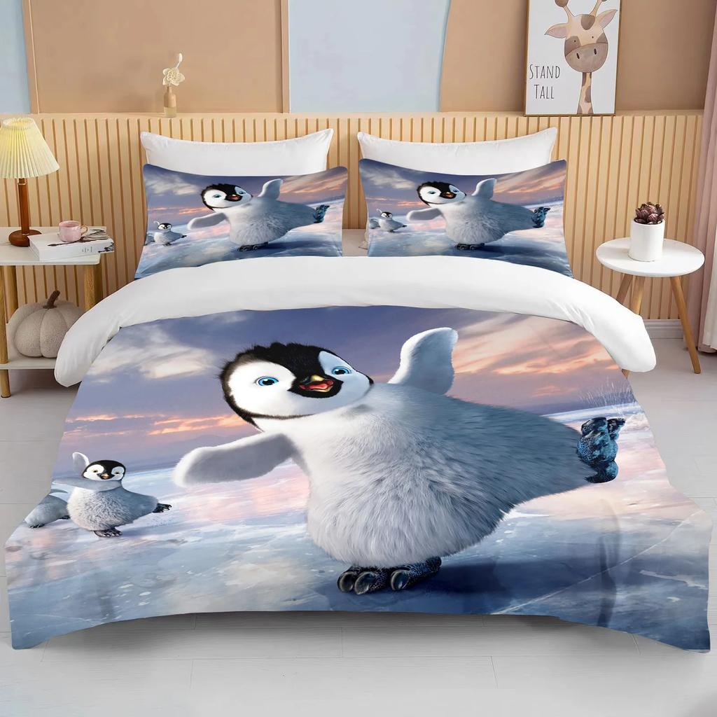 Niedliche Pinguin Bettwäsche 3-teiliges Set King Size Doppelbett Bettwäscheset Mikrofaser oder Polyester Bettbezugset Kinderzimmer Bettset