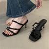Fashion Eilyken Summer Fashion Leopard Narrow Band Woman Slippers Thin Low Heels Party Stripper Ladies Mules Slides Zapatos Mujer