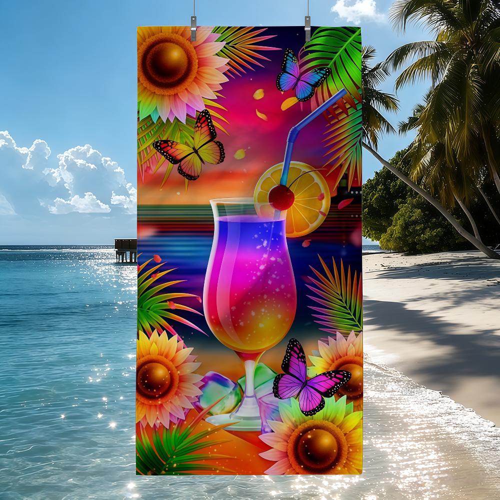 Tropical Drink Coconut Plumeria for Summer Quick Drying Beach Towels Are Suitable For Swimming Pools Camping Yoga And The Gym STJ40x70CM