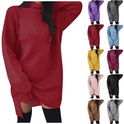 Damen Casual Rollkragen Langarm Kleid Abend Party Kleid