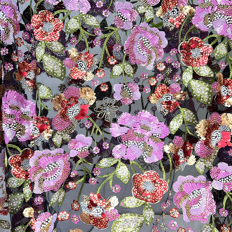 Floral Embroidery Fabric Thin Tulle Lace Wedding Dress Diy Fabric Chic Sequin Flower Embroidered Beads Clothing Accessories