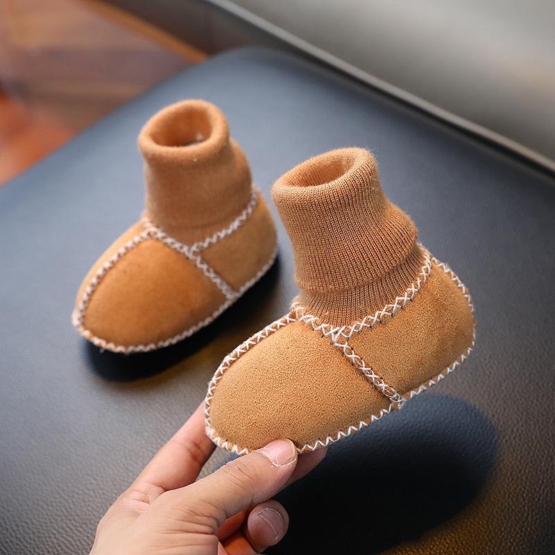 Infant Faux Leather and Fur Baby Socks: Soft Sole Suede Velvet Shoes for 0-12 Months, Perfect for Autumn and Winter