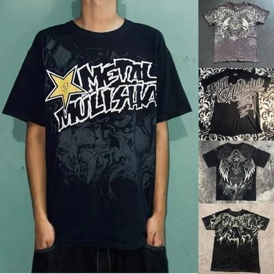 Letnia Moda Czaszka Grafika Męska Vintage Streetwear Okrągły Dekolt T-shirt Outdoor Casual Duże Rozmiary Koszulki Top Odzież Damska