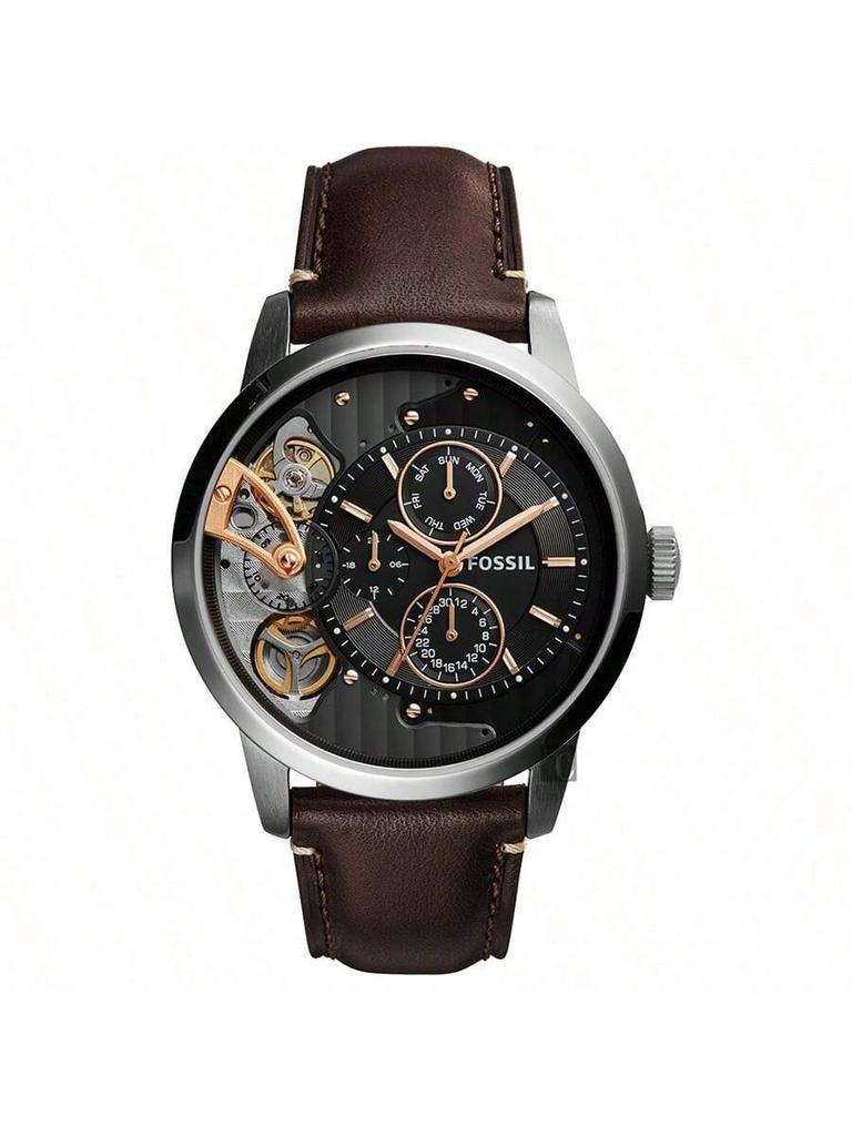 Fossil Men's Quartz Leather Three-Hand Watch with Stainless Steel Case and Scratch-Resistant Glass ME1163