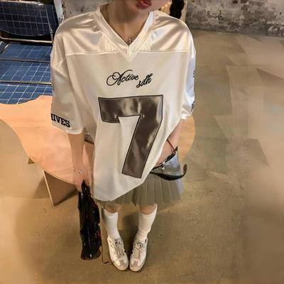 ZYLLO Y2k Sports Oversize T-shirts Hip Hop Number Graphic Short Sleeve Tops Silvery Quick Drying Casual Basketball Tee