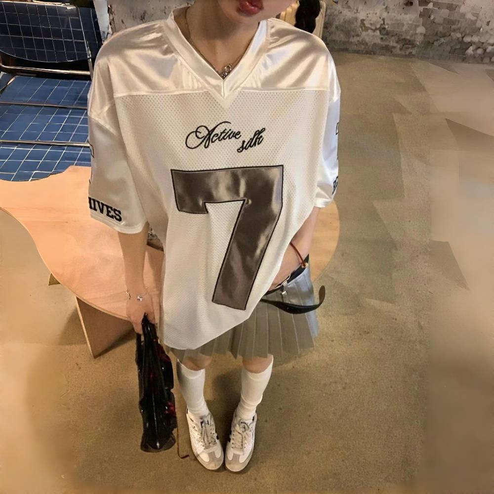 ZYLLO Y2k Sport Übergroße T-Shirts Hip Hop Zahlen Grafik Kurzarm Tops Silbrig Schnelltrocknend Lässig Basketball T-Shirt