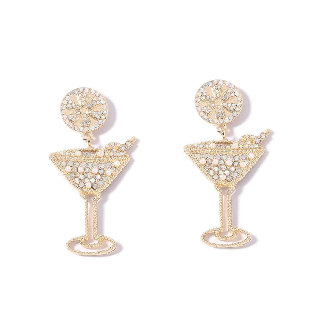 Cross-border New Creative Carnival Party Diamond-encrusted Fashion Wine Glass Shape Earrings, Super Flash Hollow Fashion Personalized Models