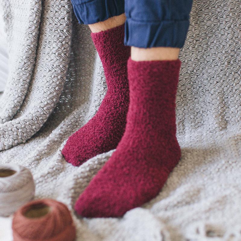 Men's Solid Color Half-Velvet Coral Fleece Warm Sleep Socks