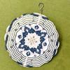Vintage Blue Floral Wind Spinner 25cm Laser Cut Metal Hanging Decor 360 Rotating Hook for Garden Indoor Outdoor All Seasons Halloween Thanksgiving