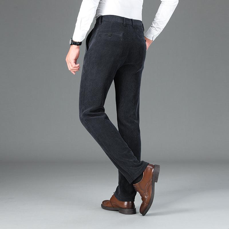 Pantaloni casual groși de catifea reiată de înaltă calitate pentru bărbați - Toamnă/Iarnă, Drepți, Largi, cu Plus de Catifea, Pantaloni Business cu Drapeu