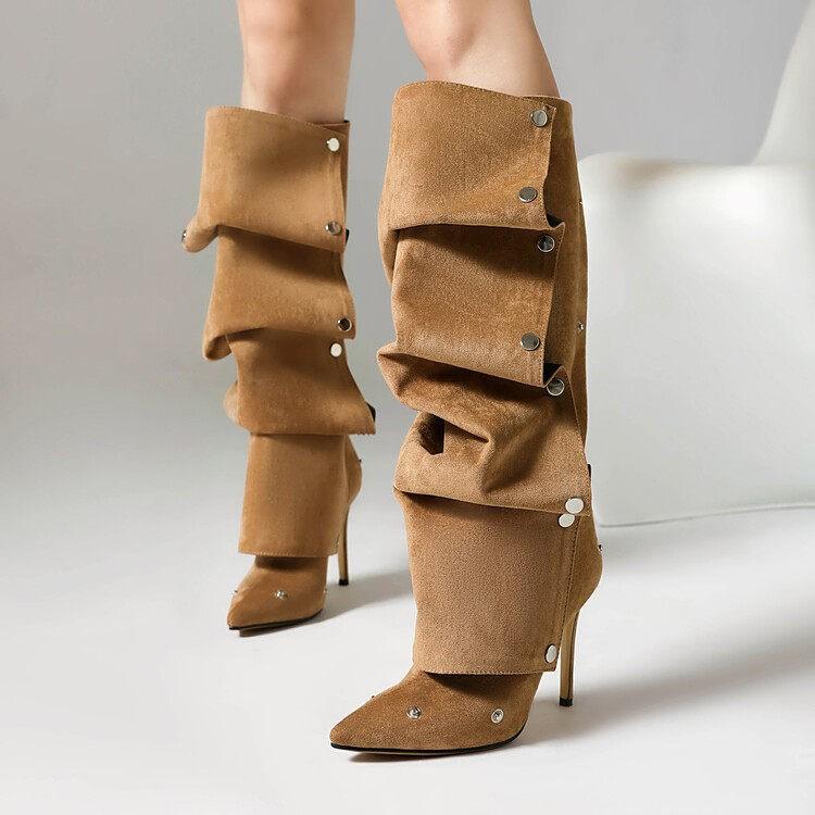 Rutschfeste Schuhe, High Heels Spitzstiefel, Lange Stiefel, Übergröße, Damenschuhe, Stiefeletten