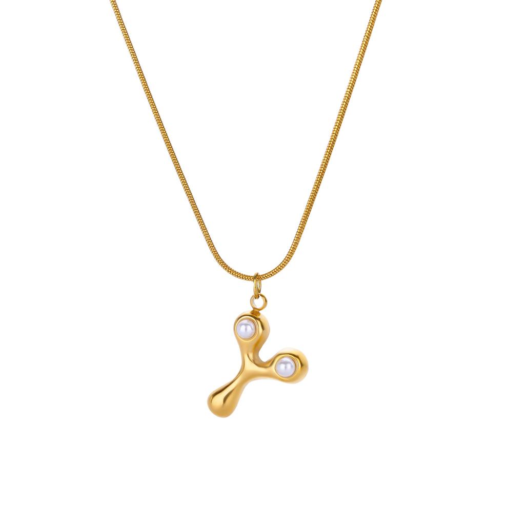 Initials Letter Pearl Necklaces For Women Gold Color Stainless Steel Letter Necklace Chain Collar Necklace Wedding Jewelry Gift