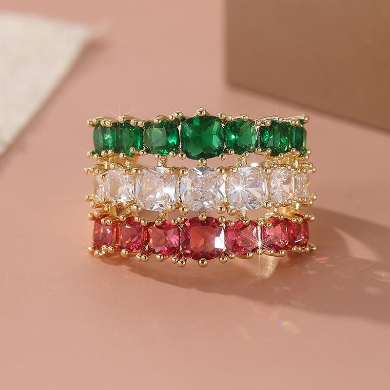 [Retro Bohemian Ring] Marquis Cut Red, White & Green Cubic Synthetic Zirconia Handmade Retro Bohemian Women's Engagement Ring | Golden-Tone KC Plating