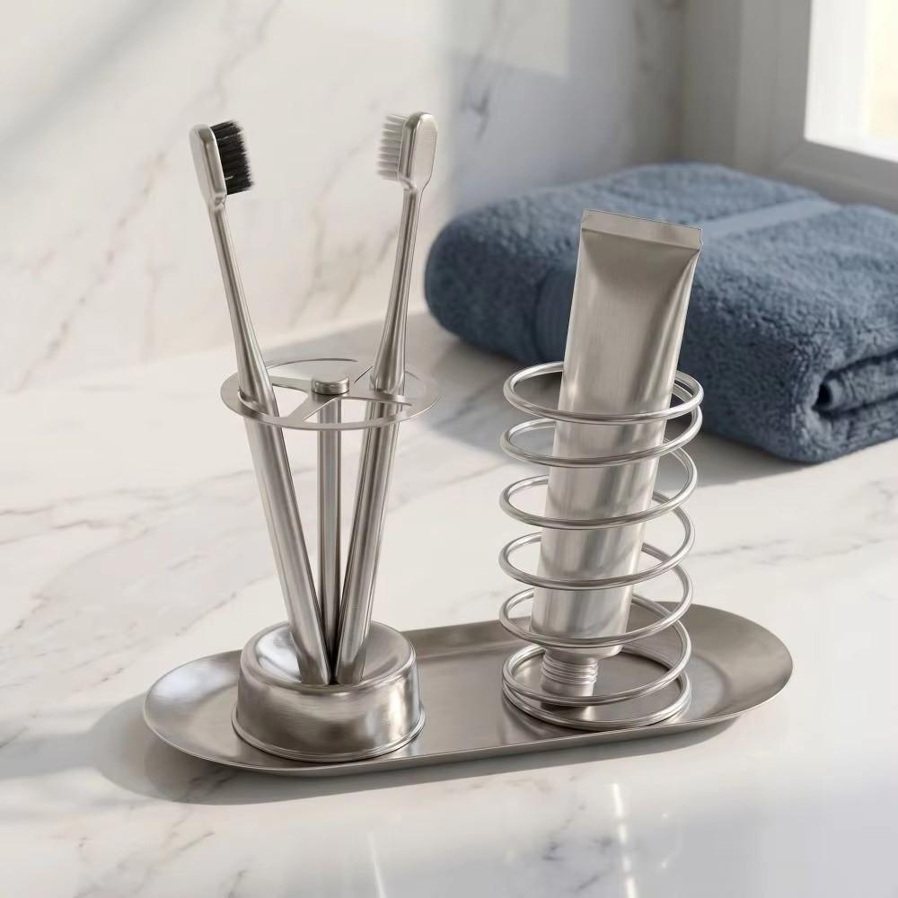 3pcs/Set Stainless Steel Toothpaste Rack Rustproof Bathroom Storage Shelf Bathroom Counter