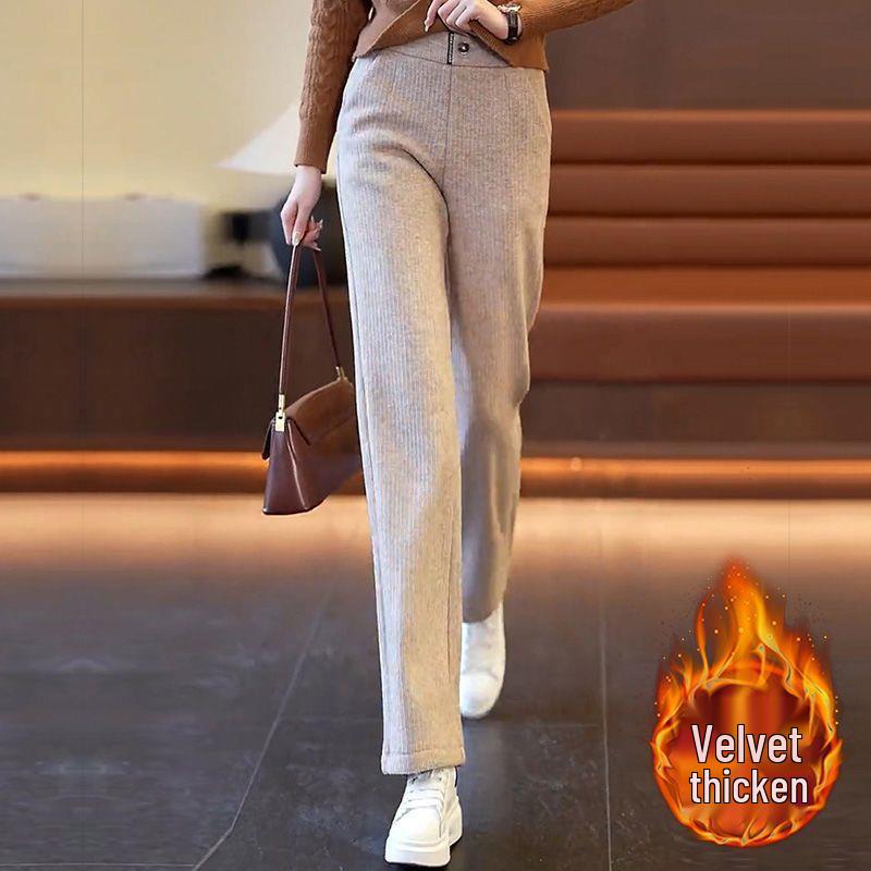 

2025 High Waist Velvet Cashmere Wide-Leg Pants: Slimming Loose Woolen Trousers for Women - Autumn/Winter Collection. 3XL абрикосовый
