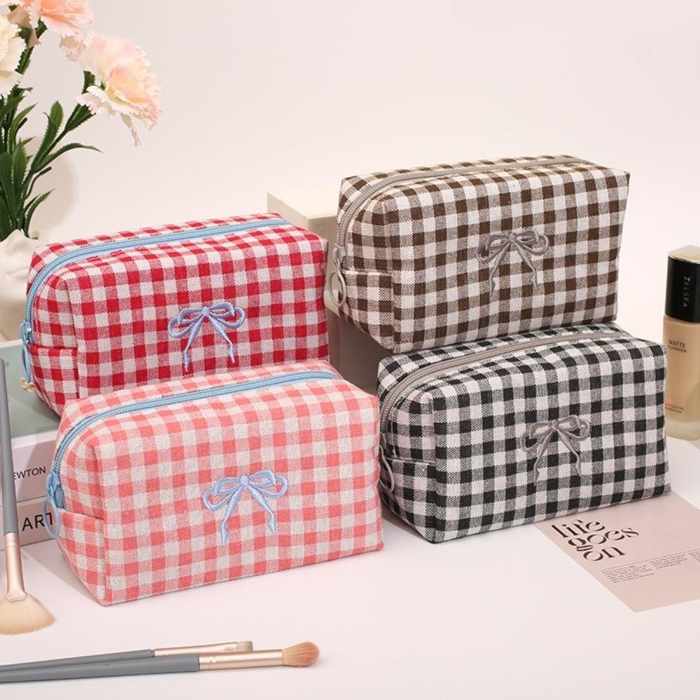 Fashion Portable Cosmetic Bag Large Capacity Multi-functional Toiletries Storage Bag Embroidered Bow Stationery Pouch