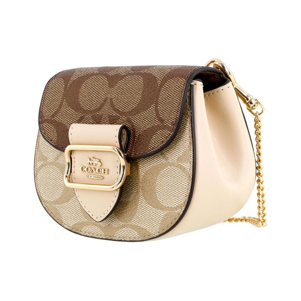 Coach Morgan 13 Gold Letter Logo Classic Monogram Flap Canvas And Leather Saddle Bag Women Shoulder Bag Khaki CJ541-IMU4V