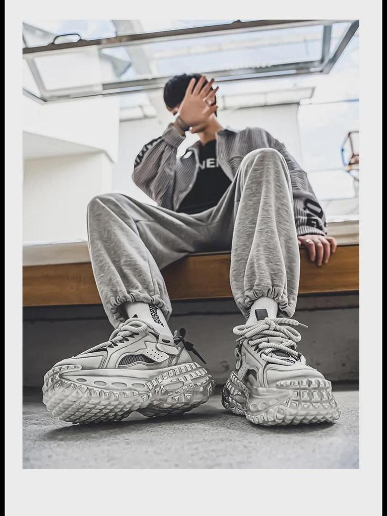 Putian Men's Trendy Summer Breathable Height-Enhancing Dad Shoes with Tire Sole