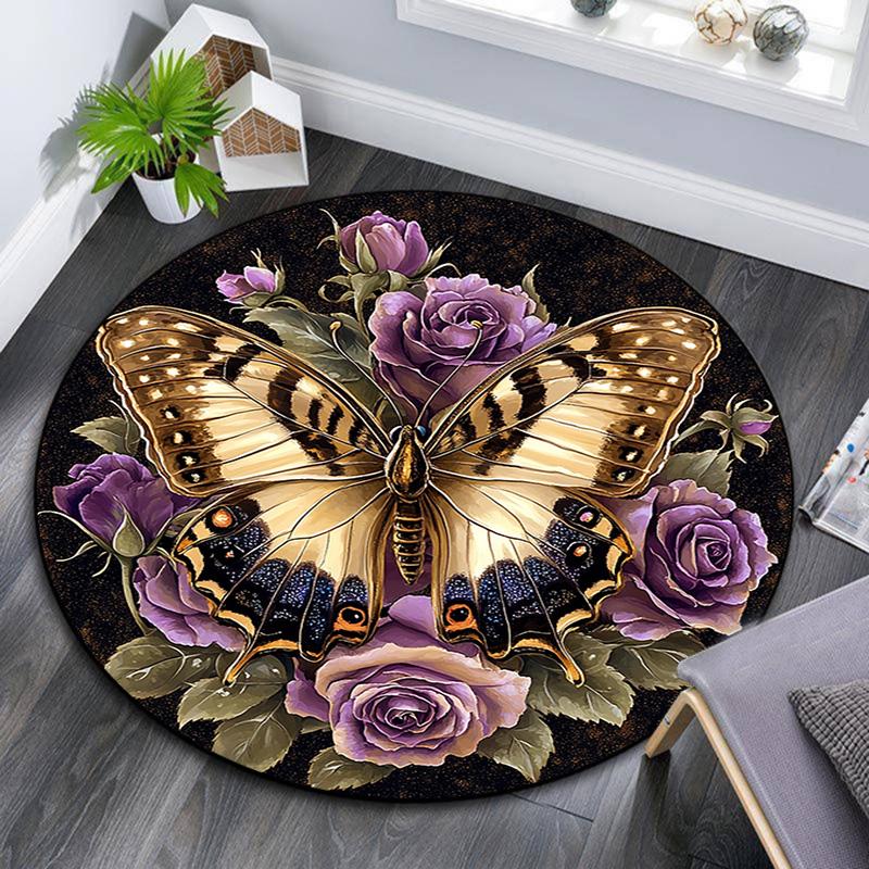

Круглый ковер с бабочками и розами, Ковер для гостиной, спальни, дивана, игровой комнаты, Нескользящий коврик 80cmx80cm