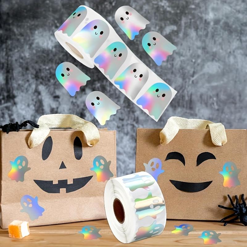 500pcs/Roll Halloween Laser Stickers Waterproof Self-Adhesive Boo Ghost Decals Roll for Envelope Journal Decor Party Supplies