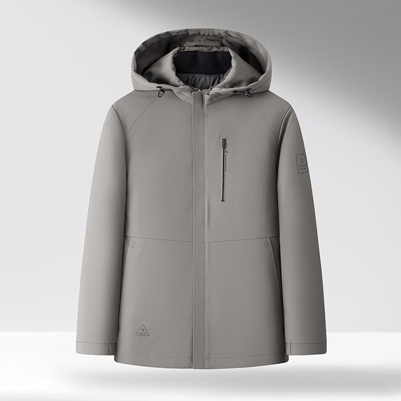 Men's Hooded Winter White Duck Down Jacket - Warm Middle-aged Business Outerwear