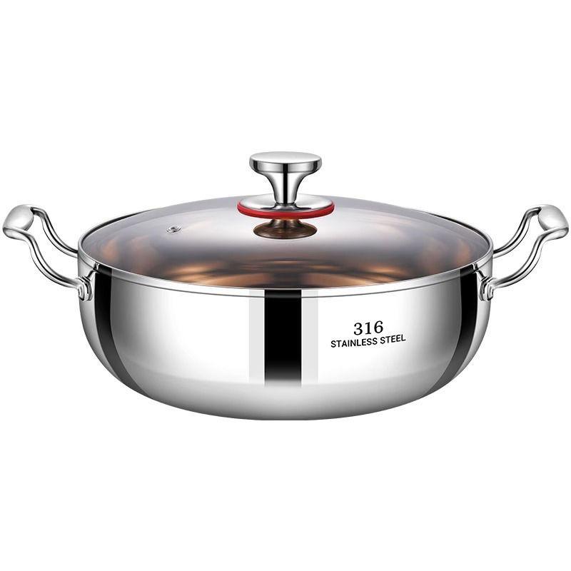 Extra Thick 316 Stainless Steel Double-Ear Hot Pot with Lid for Steaming & Stewing - Compatible with Induction & Gas Stoves
