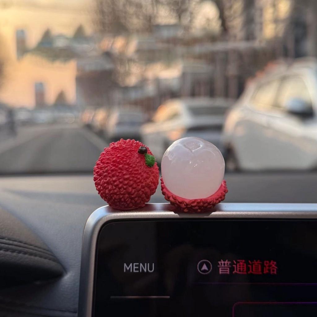 2Pcs Fruit Cute Ornament Car Dashboard Decorations Universal Non Slip Interior Decor for Bedroom Restaurant Office Apple Lychee
