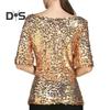 Damen-Pailletten-Top, glitzerndes T-Shirt, stilvolle, bequeme Bluse mit mittellangen Ärmeln, Streetwear für Bühnenauftritte, Alltagskleidung