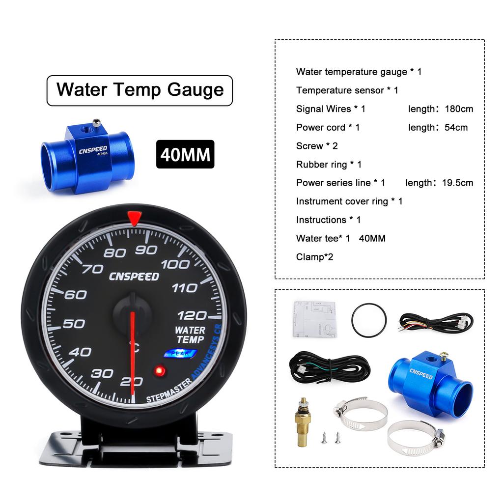 CNSPEED 60mm Water Temperature Gauge 20-120 Celsius with 1 / 8NPT Water Temperature Seal Pipe Sensor Adapter New