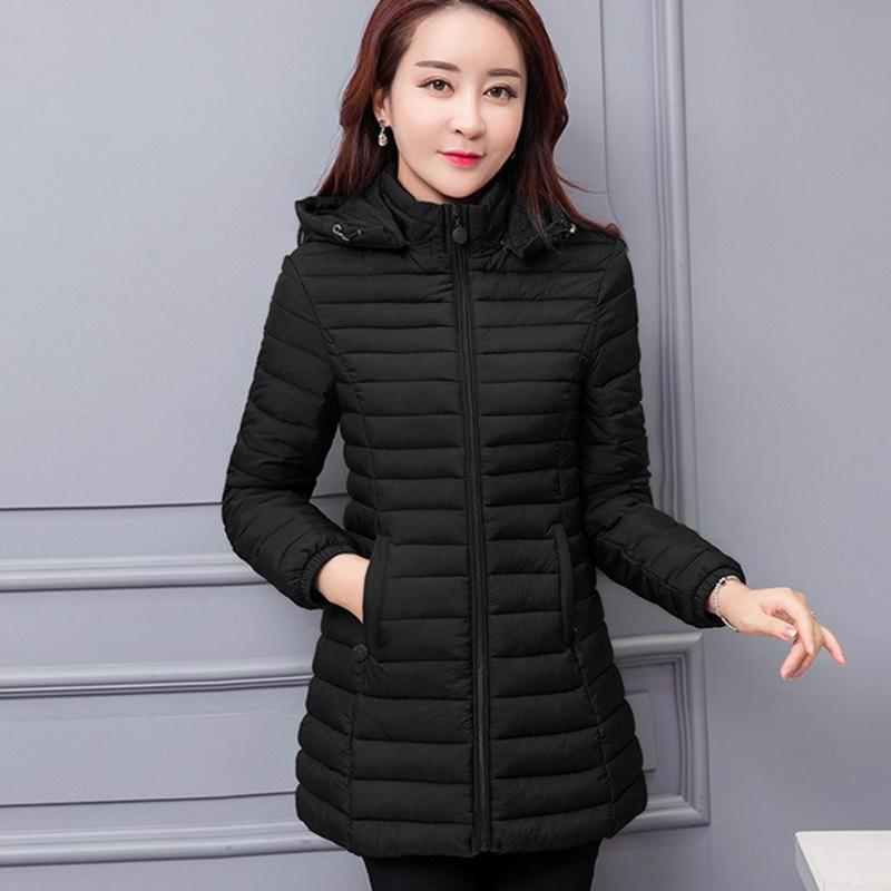 Frauen Herbst Winter Jacke Schlank Parkas Neue Feste Kapuze Mittel Lange Oberbekleidung Hohe Qualität Weibliche Unten Baumwolle Jacke Tops
