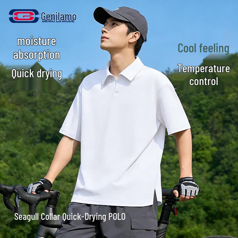 

GENIOLAMODE Men s Ice Silk Quick-Dry Polo Shirt 2XL