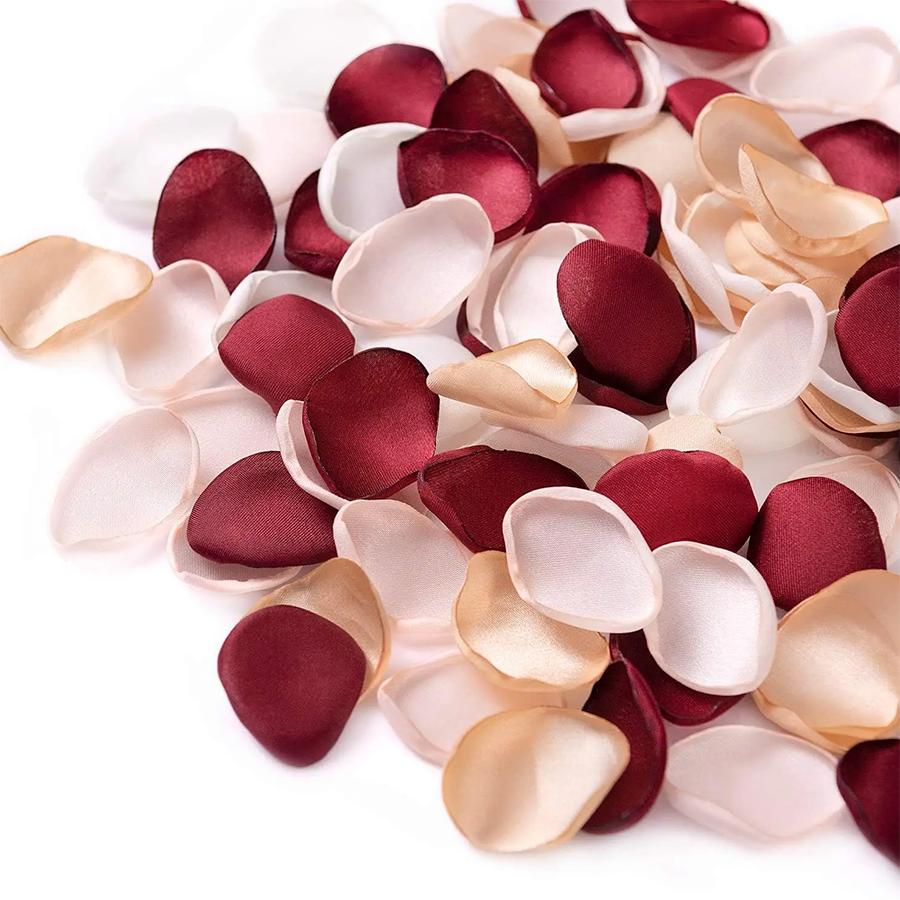 

100Pcs Burgundy Rose Petals for Wedding Gold White Artificial Flower Petals for Wedding Aisle Flower Girl Baskets Centerpieces