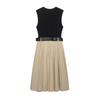 2025 Summer Pleated Skirt Dress with Shoulder Pads - Sleeveless, Slim-Fitting, Round Neck Design