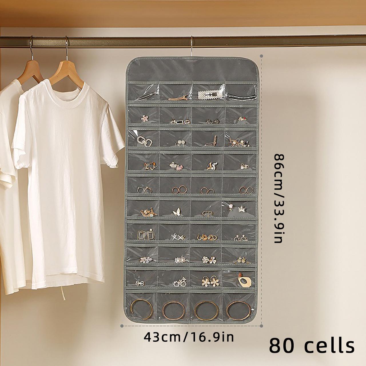 

80/48 Pocket Hanging Jewelry Organizer Bag Double-Sided Earrings Necklaces Rings Closet Holder Jewelry Display Hanger Rack