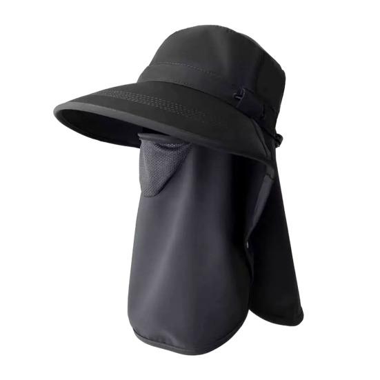 Sun Hat Detachable Face Guard Shawl 3-in-1 Oversized Sun Protection Hat with Anti-UV Fabric Breathable Ponytail Hole Outdoor