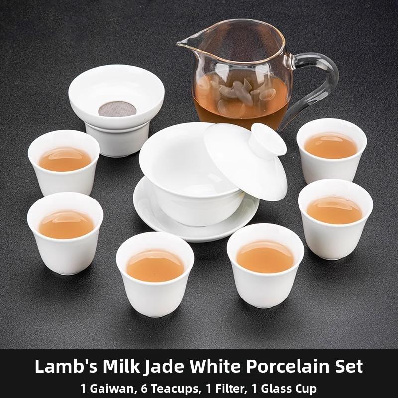 Ceramic Gongfu Tea Set Yuxi White Porcelain Tea Pot Cover Bowl And Tea Cups Set for Home Office Tea Brewing