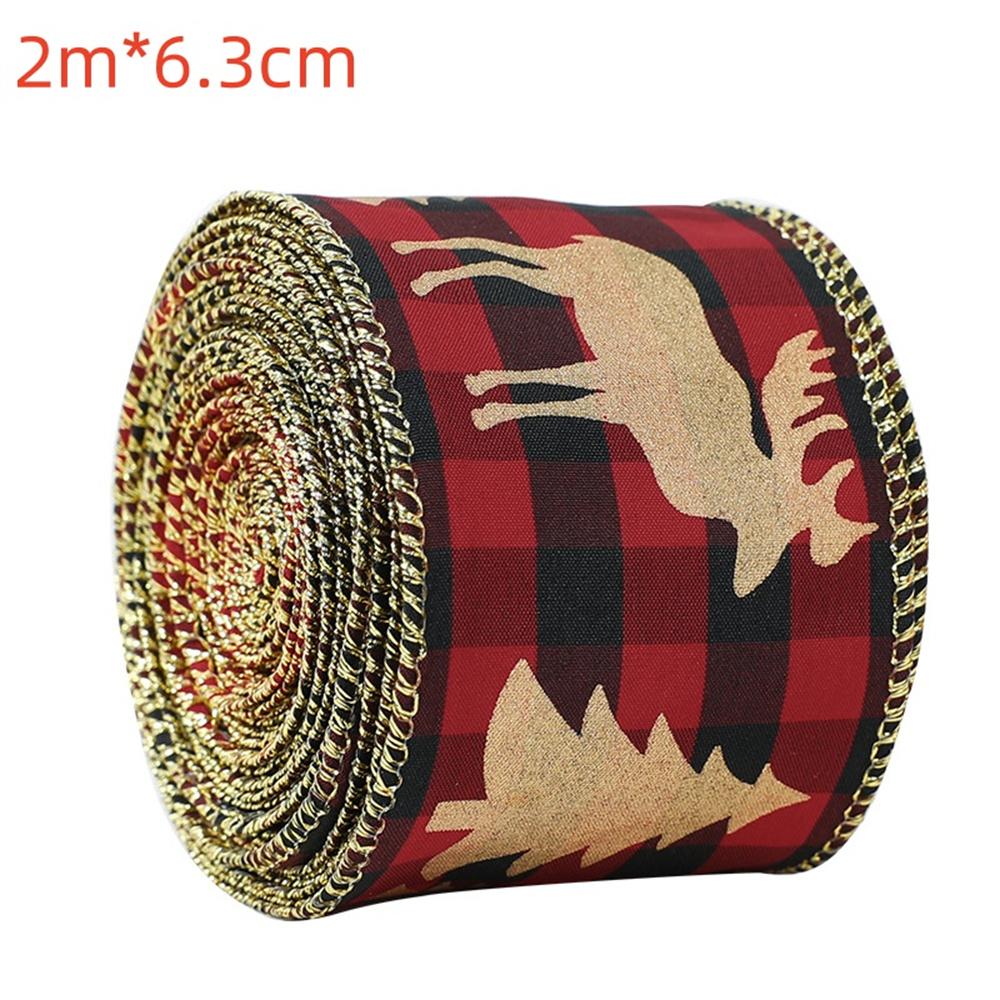 2M Red Green Christmas Ribbon Hot Stamped Linen Printed Christmas Polyester Ribbons New Years Home Decoration Bow Gift Packing