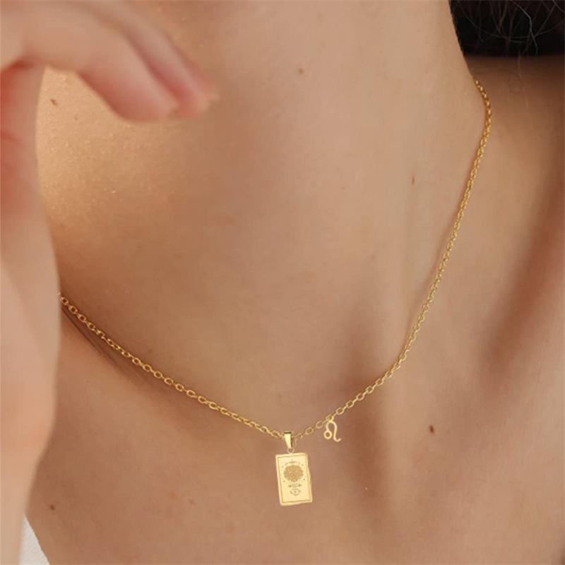 Twelve Constellations Tarot Brand Stainless Steel Necklace Stylish And Simple Titanium Steel Square Brand Retro Constellation Necklace