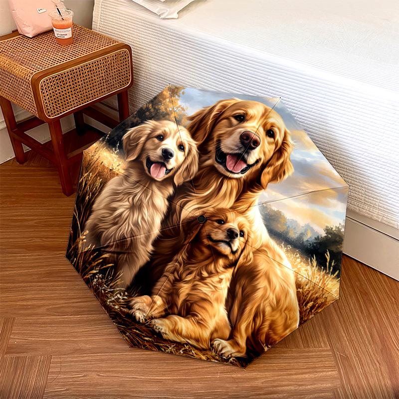 1 PC Automatic Folding Umbrella - Golden Retriever Pattern, Portable & Foldable Design with 8 Ribs, Christmas Birthday Gifts