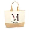 Tote bag en jute - PLANETEE - Marylène Lettre Fleur - Multicolore - Jute naturel - Poignées renforcées