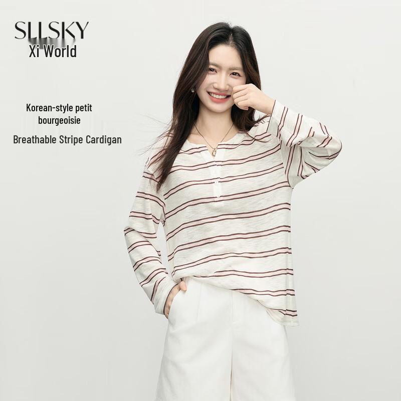 Women s Relaxed Fit Striped Long Sleeve Top L