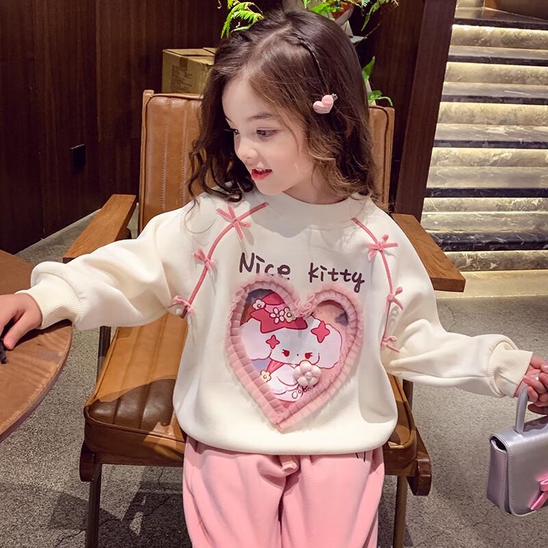 MIMIHELLO Girls Fleece-Lined Cartoon Pullover Sweatshirt 120cm