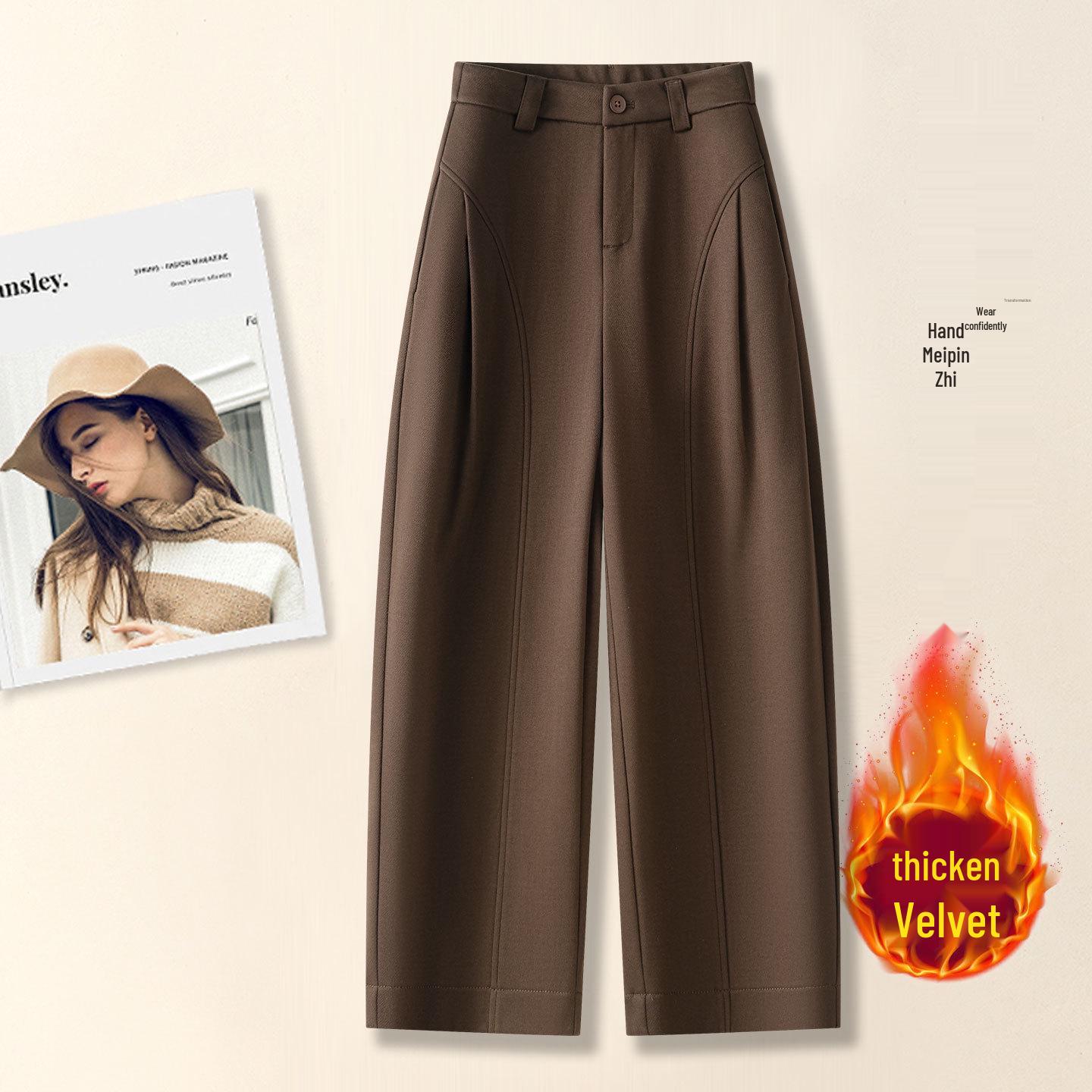 

Women s High-Waisted Wide-Leg Velvet Pants - Autumn/Winter Pleated, Thickened, Loose Fit 27/M