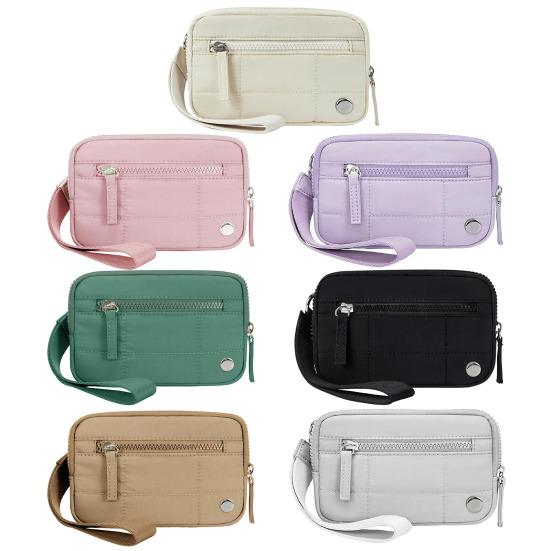 Women Wrist Pouch Nylon Quilted Wristlet Wallet Portable Waterproof Wrist Wallet with 3 Zipper Pockets for Travel Credit Card Keys