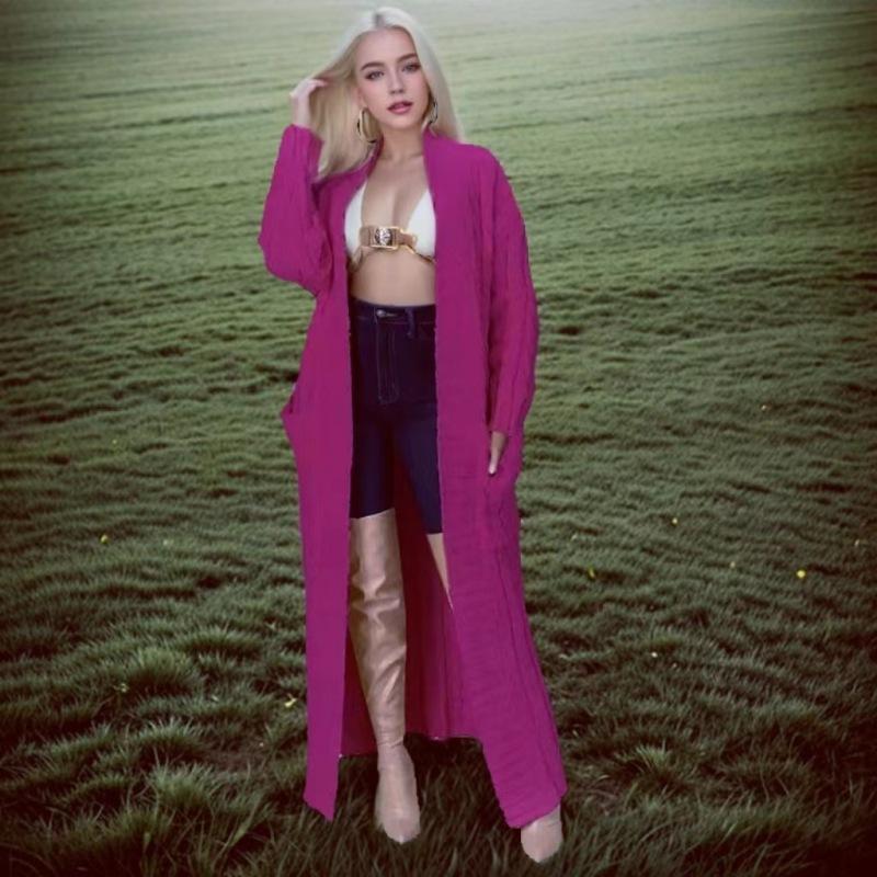 Women's Long Knit Cardigan with Pockets and Elegant Design