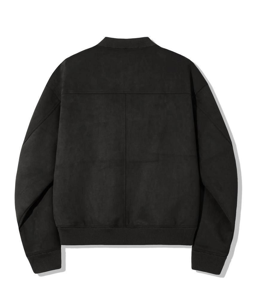 Trillion Two-Pocket Button Suede Bomber Jacket_Black